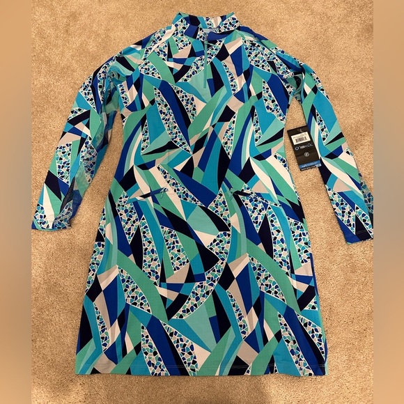 IBKUL L/S Zip Mandarin Collar Brianna Dress BLUE size Small NWT Resort Golf - Picture 2 of 3